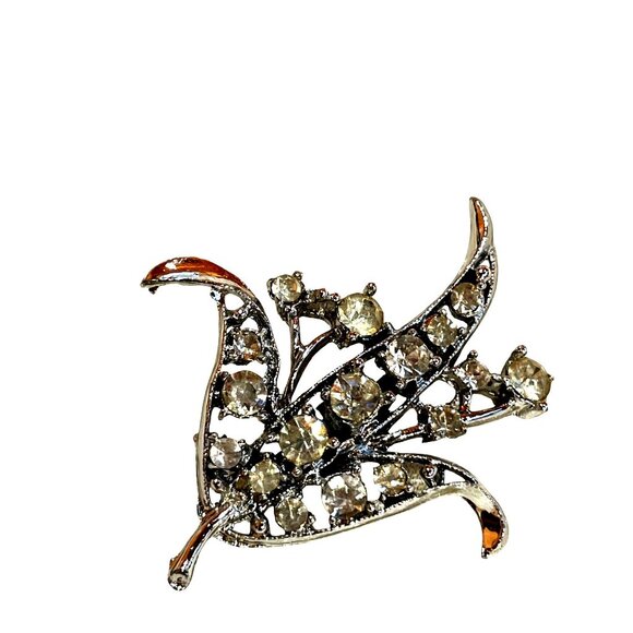 Silvertone Rhinestones Floral Motif Lily Brooch 2”x1.5” - Picture 4 of 4